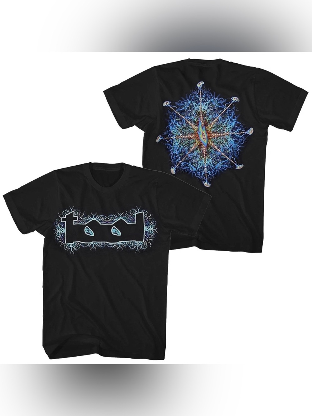 Black Tool Music Band Graphic Men’s T-Shirt with Blue Electric Print